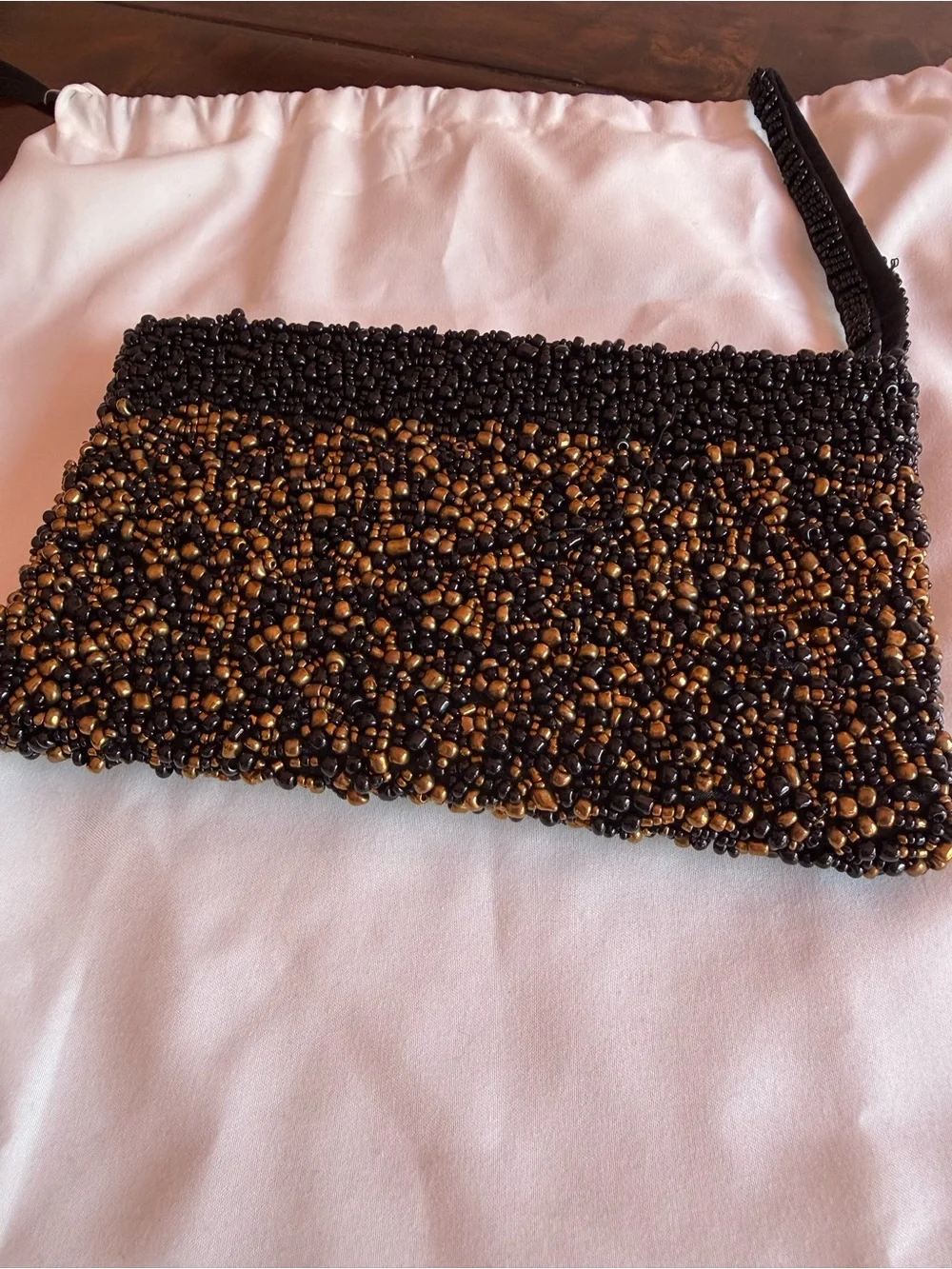 Beaded Black and Gold Wristlet Clutch